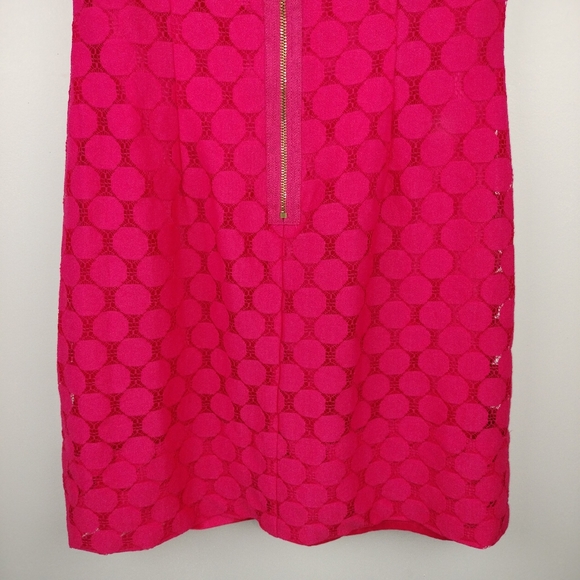 Adrianna Papell Eyelet Circle Cut Lace Overlay Boat Neck Dress in Hot Pink Sz.8 - Picture 9 of 12